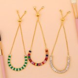 Women Vintage Square Charm Rainbow Crystal Stone Bracelet Bracelets brc2233