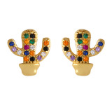 Women Popular Eye Rainbow 18k Gold Plated CZ Charm Earrings err2435