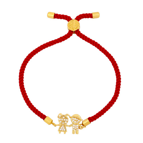 Women Couple Braided Red Gold Plated Iced Bracelets brc2334