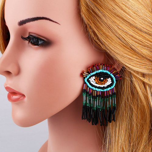 Handmade Eye Shaped Evil Sead Bead Earrings erq90101