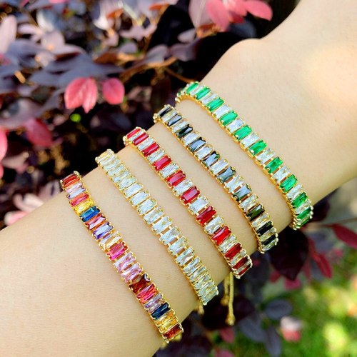 Women Vintage Square Charm Rainbow Crystal Stone Bracelet Bracelets brc2233