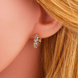 Women 18K Gold Plated Brass Rainbow Stone Zircon Charm Hoop Earrings err2839