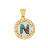 Round Shape Shell 26 Letter Zircon Pendant Women Necklaces nkq0516