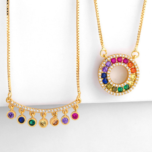 Fashion Women Rainbow CZ Colorful Zircon Pendant Necklaces nkp6071