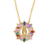 Women Cross Virgin Mary Rainbow Religious Pendant Necklaces nkq1627