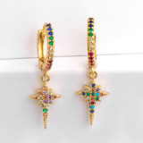 Fashion Women Vintage Copper Colorful CZ Stone Crystal Star Earrings erq29310