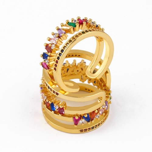 Double Layer Open Gold Ring Rainbow Finger Rings rih92103