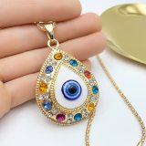 Women Crystal Water Drop Evil Eye Pendant Necklaces nkt6172