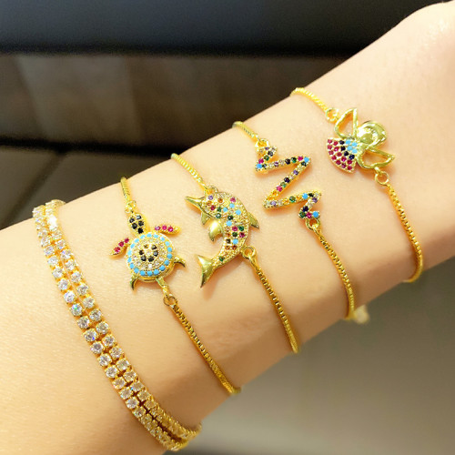 Women Charm Adjustable Brass Cute Animal Rainbow Zircon Bracelets brb94105