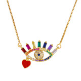 Women Fashion Heart Multicolor Zircon Lucky Eye Necklaces nkp8697