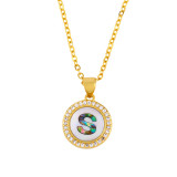 Round Shape Shell 26 Letter Zircon Pendant Women Necklaces nkq0516