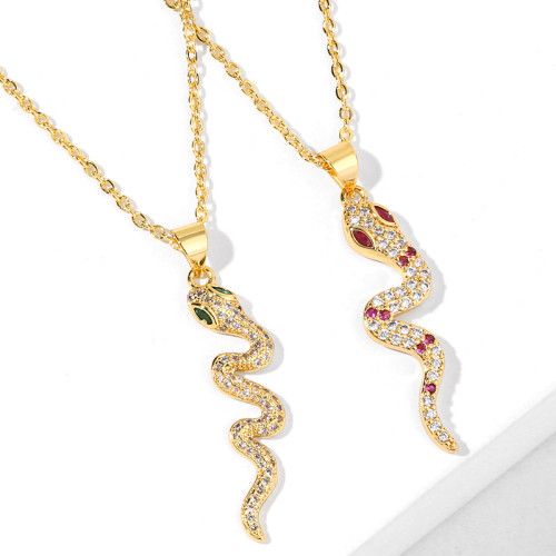 Fashion Women 18K Gold Plated Copper Zircon Snake Pendant Necklaces nkq7889