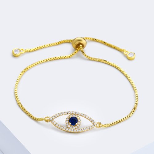 Women CZ Cubic Zirconia Blue Eye Charm Gold Evil Eye Bracelets bra0819