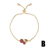 Women 18K Gold Plated Crystal Adjustable Heart Cherry Zircon Bracelets brb6778