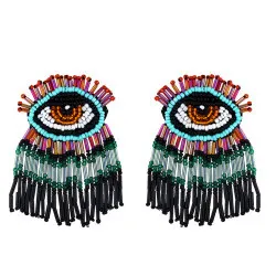 Handmade Eye Shaped Evil Sead Bead Earrings erq90101
