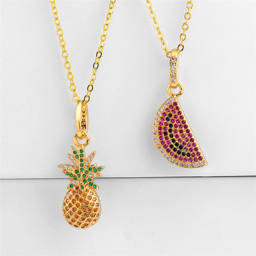 Creative Fashion Watermelon Pineapple Pendant Zircon Necklaces nkp2839