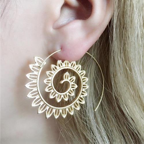 Simple Women Spiral Alloy Water Drop Shape Party Hoop Earrings RG-693104