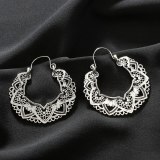 Women Vintage Antique Silver Color Carving  Drop Earrings 431324