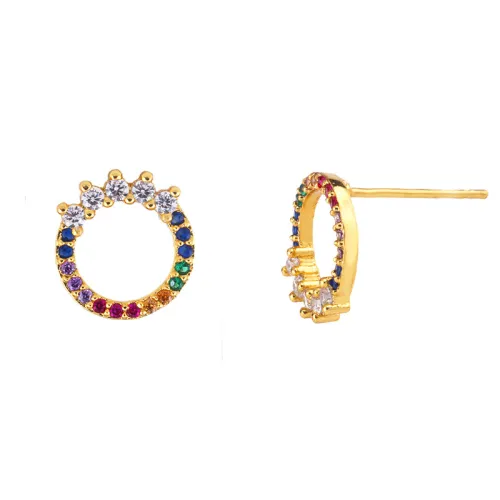 Crown Rainbow Crystal CZ Round Crown Stud Earrings erq2536
