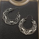 Women Vintage Antique Silver Color Carving  Drop Earrings 431324