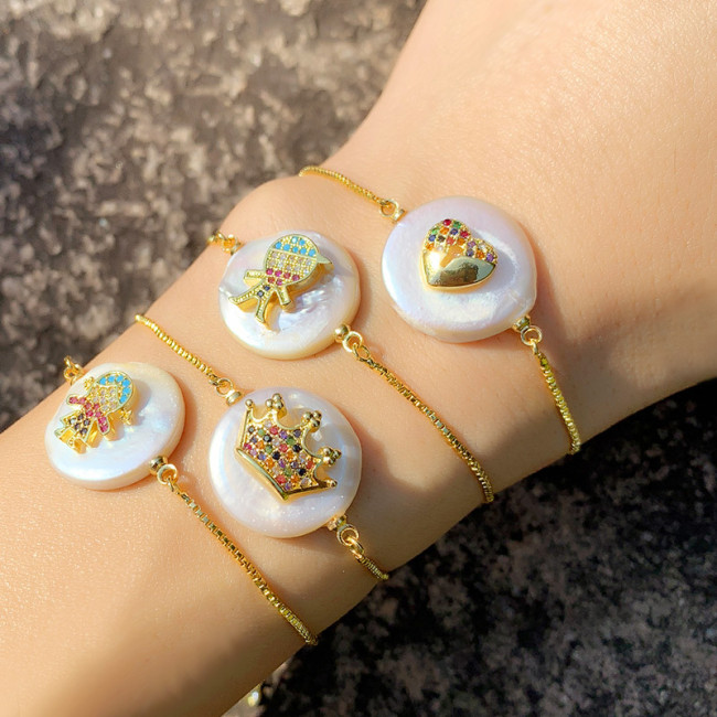 Women Crown Zircon Heart Pearl Rainbow Bracelet Bracelets brb7687