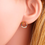 Crown Rainbow Crystal CZ Round Crown Stud Earrings erq2536
