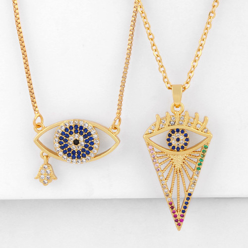 Women Gold Plated Copper Colorful Zircon Eye Pendant Necklaces nkq1728