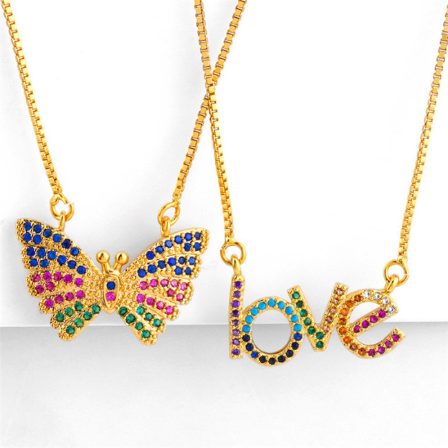 Popular New Love Letter Butterfly Diamond Pendant Necklaces nkp79810