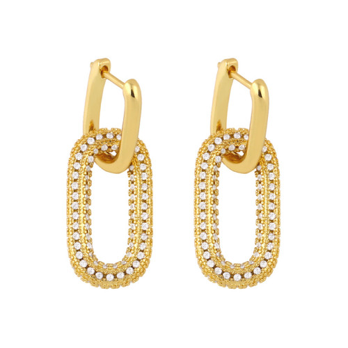 Ladies 18K Real Gold Plated Copper Zircon Drop Earrings eru1324