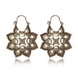 Women Antique Gold Color Black Hollow Flower Metal Drop Earrings 271425
