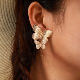 Women Gold Double Butterfly Stud Earrings 8949510