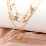 Women Fashion Alloy Gold Star And Moon Choker Necklaces 560415
