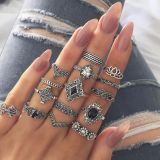 Ladies Flower Women Stack Plain Finger Rings 15 Piece Sets 303041