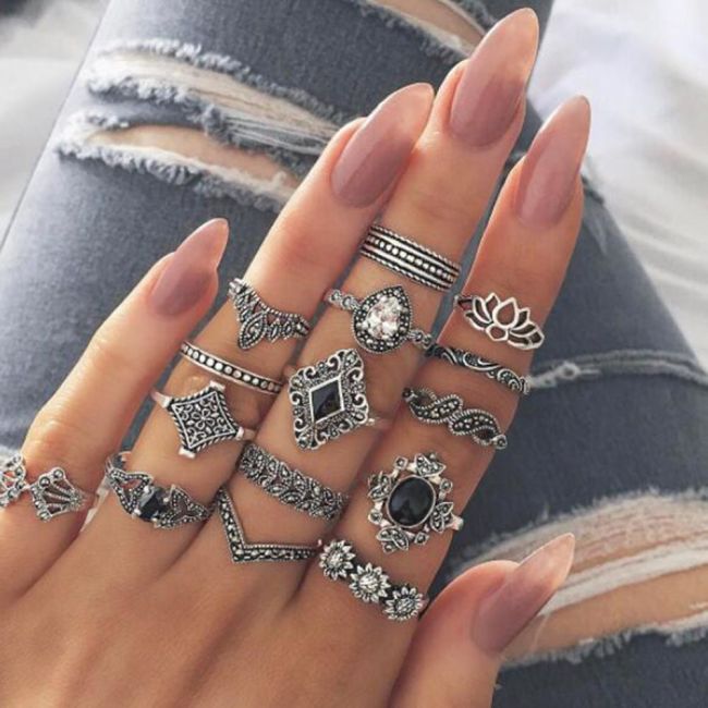 Ladies Flower Women Stack Plain Finger Rings 15 Piece Sets 303041