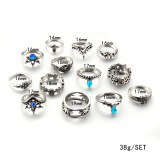 Women 13pcs / lot Bohemian Mixed Horse Flower Sunflower Blue Crystal Finger Rings sku484152