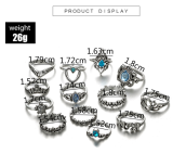 Fashion Crown Diamond Peach Heart Elephant 13-Piece Sets Finger Rings sku426475