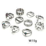 Women 10 Pcs Hollow Out Crystal V Shape Flower Finger Rings 422738