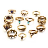 Women 13pcs / lot Bohemian Mixed Horse Flower Sunflower Blue Crystal Finger Rings sku484152