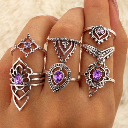 7pcs/Set Crystals Princess Finger Joint Rings For Women 443849