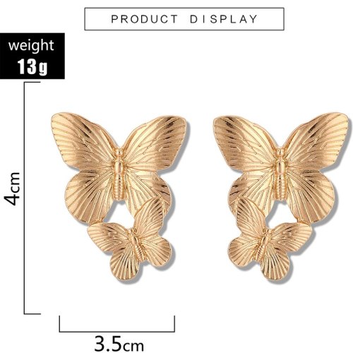 Women Gold Double Butterfly Stud Earrings 8949510