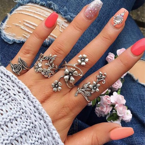 4pcs/set Antique Silver Color Vintage Rose Flower Finger Rings for Women 604758