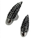 Women Punk Rock Full Rhinestone Crystal Long Large Cat Claw Nail Finger Rings JZ04859