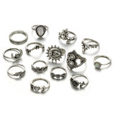 Water Drop Flower Sunflower Moon Sun14 Piece Finger Rings Set 622637
