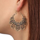 Women Antique Gold Color Black Hollow Flower Metal Drop Earrings 271425