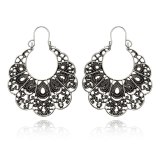 Women Antique Gold Color Black Hollow Flower Metal Drop Earrings 271425