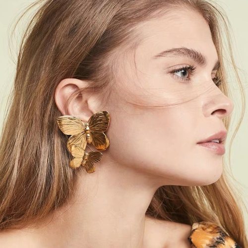 Women Gold Double Butterfly Stud Earrings 8949510