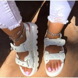 Women's Thick Bottom Hook Loop Summer Solid Color Fashion PU Sandals 66879