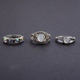Women 10Pcs/Pack Vintage Stone Lucky Stackable Finger Rings 484657