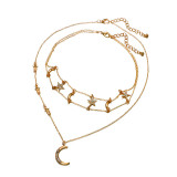 Women Fashion Alloy Gold Star And Moon Choker Necklaces 560415