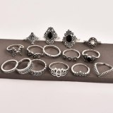 Ladies Flower Women Stack Plain Finger Rings 15 Piece Sets 303041